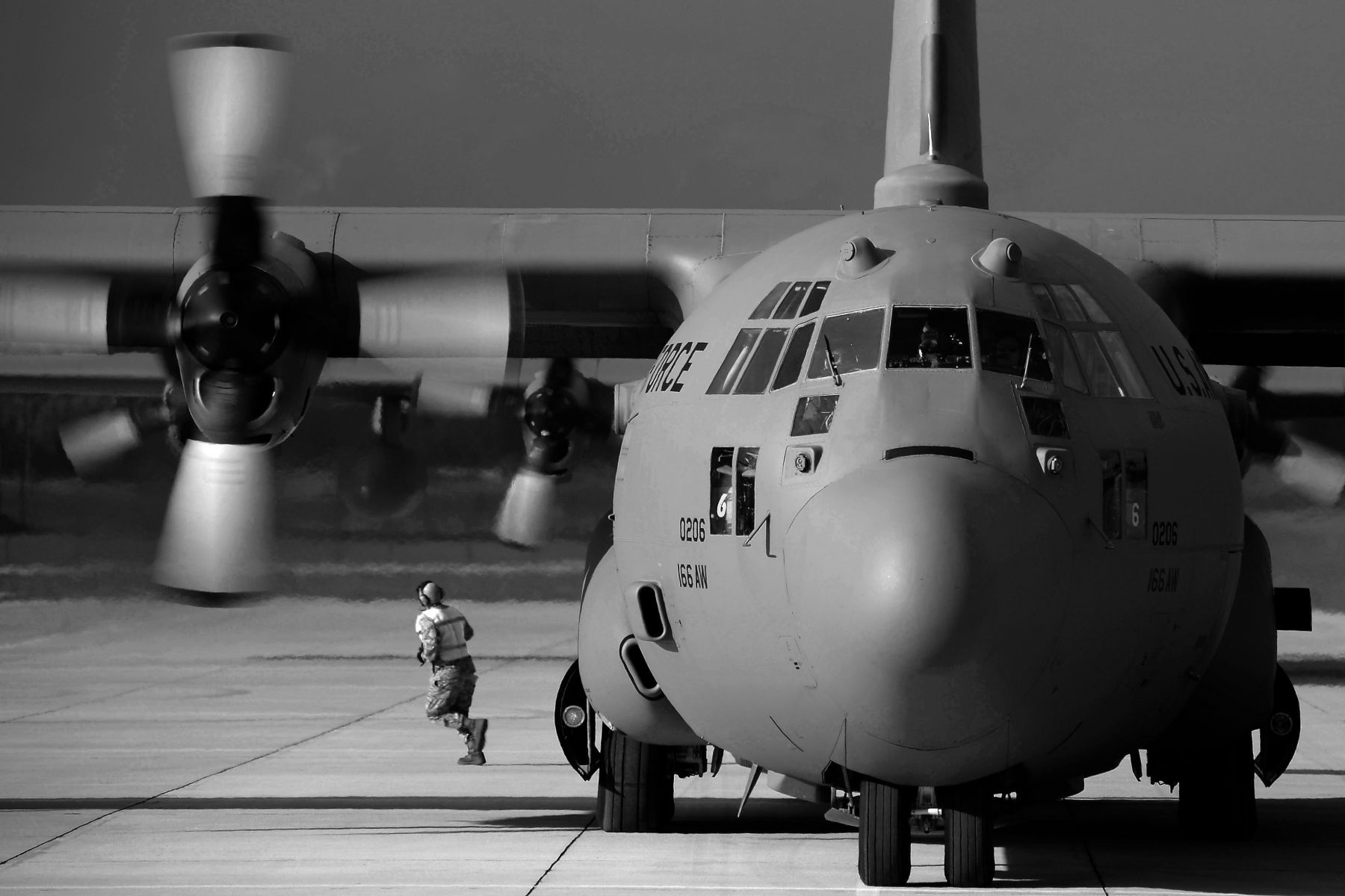 C-130 Hercules turning on a military ramp
